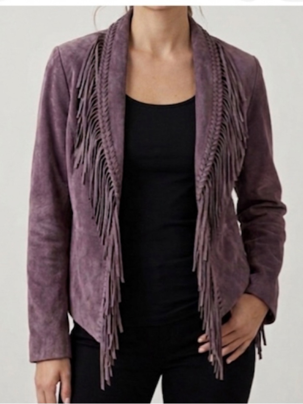 Dialogue Women's Fringe Suede Jacket - Purple